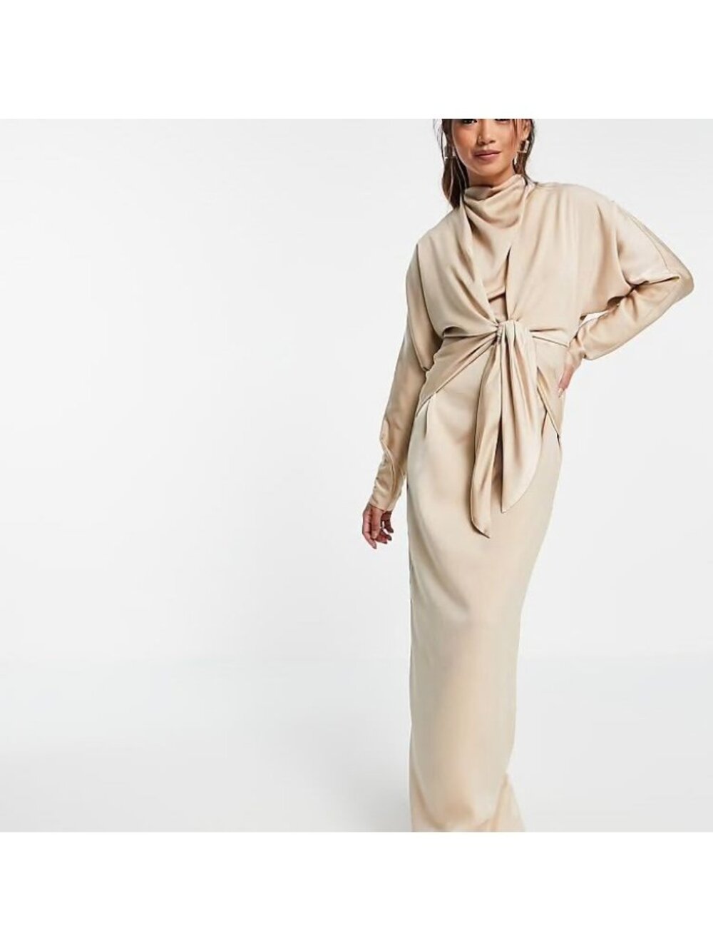 ASOS Design Beige Tie Front Gown Dress Size US 14 NEW NWT